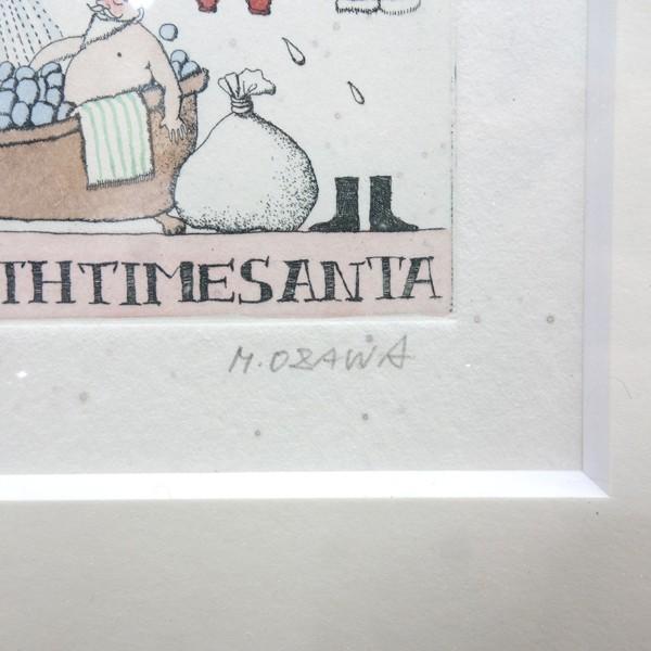小澤摩純 「BATHTIME SANTA」 銅版画 サイン入り : アンティーク慈光