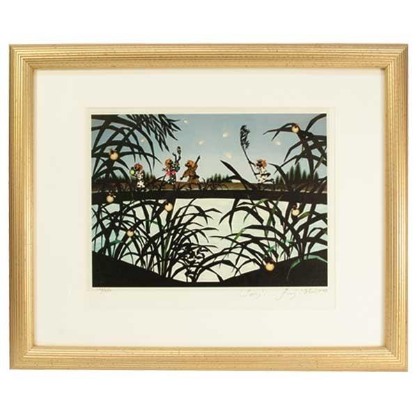 藤城清治さん　版画 藤城清治（ふじしろ せいじ） 版画 作品 「ふくろうの森」 リトグラフ