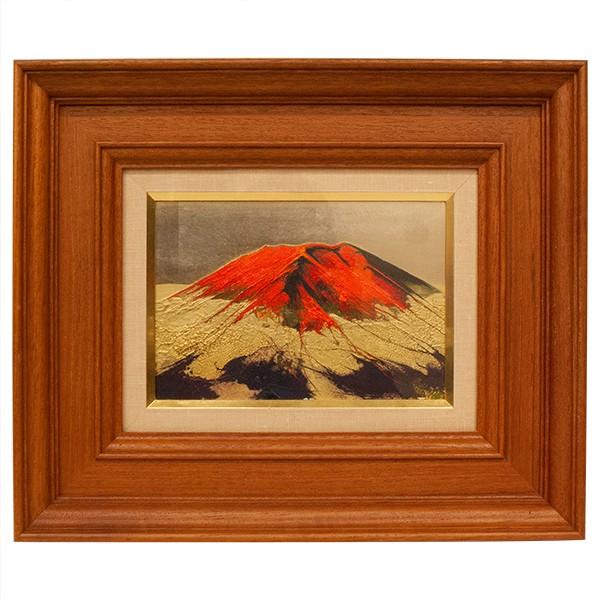 赤富士 赤雲・油絵・50号 画家名、久保 秋男 16×23㎝「優しい