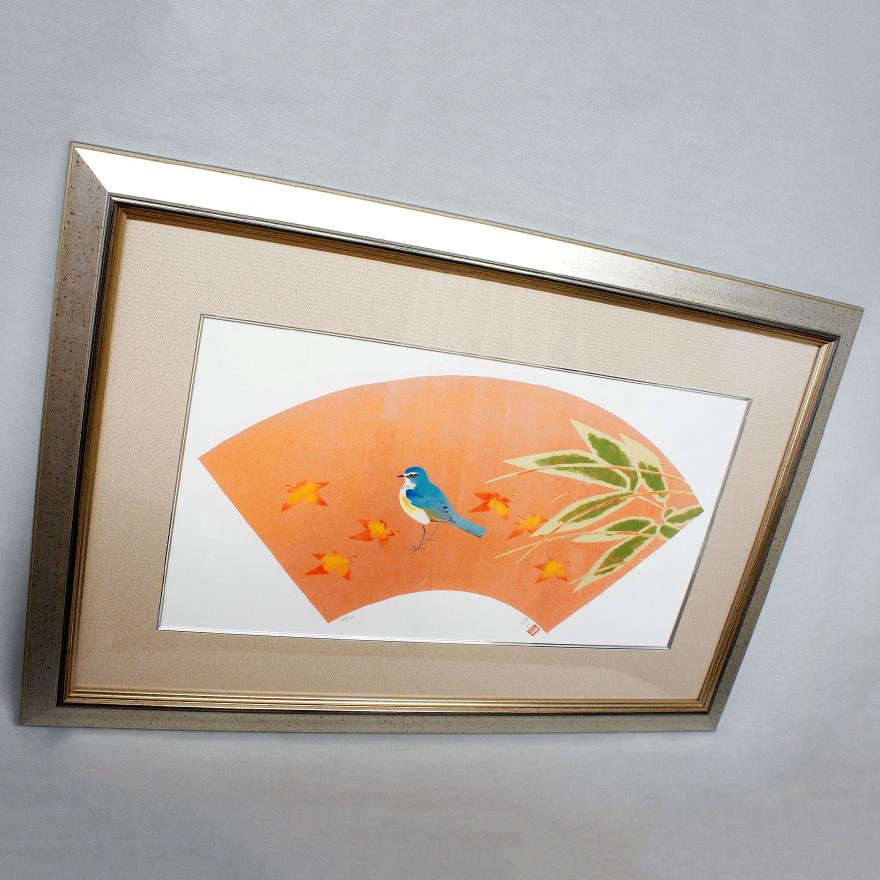 シルクスクリーン版画　上村淳之「瑠璃鶲」　300部之内限定番号あり シルクスクリーン版画 上村淳之「瑠璃鶲」 300部之内限定番号