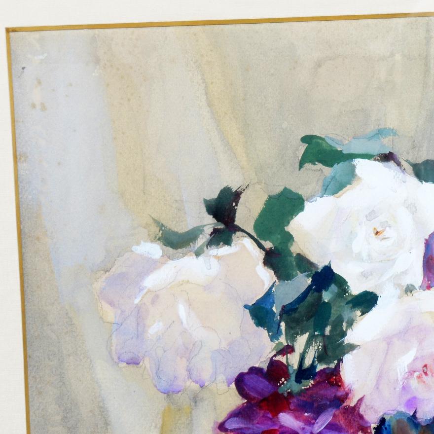 松本慎三 薔薇 肉筆 水彩画 1930年 8号相当 額装 p-134 : アンティーク