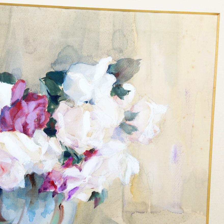 松本慎三 薔薇 肉筆 水彩画 1930年 8号相当 額装 p-134 : アンティーク