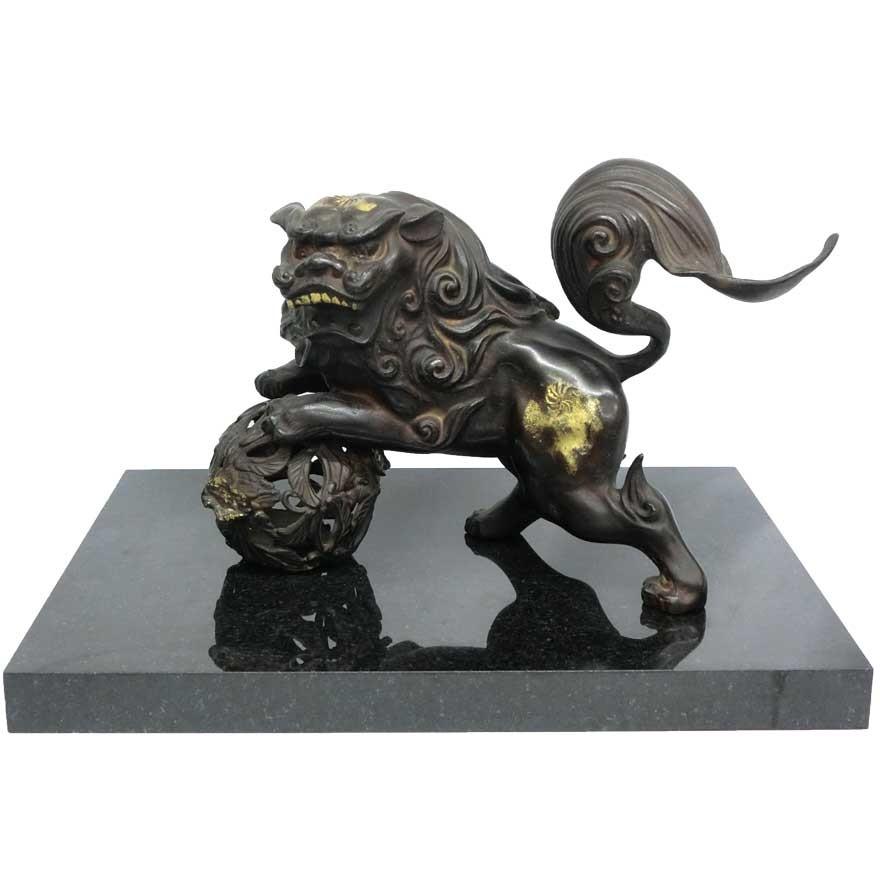 玉獅子（鉄製、台座付き） 秀山造 玉獅子 高岡銅器 台座付き : アンティーク慈光 - 通販 - Yahoo