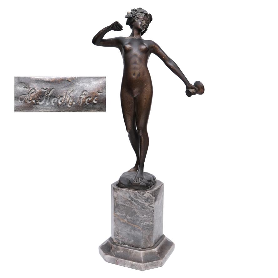 女性のブロンズ彫刻 38cm 裸婦像　ハワイアン 銅像 置物 女性像 オブジェ Hans Keck ハンス・ケック (1875-1941) ブロンズ像 裸婦像 彫刻 s-073