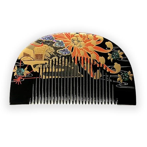櫛 笄 金蒔絵 漆塗 御所車花文様 松月銘 和装小物 : アンティーク慈光