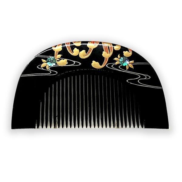 櫛 笄 金蒔絵 漆塗 御所車花文様 松月銘 和装小物 : アンティーク慈光 