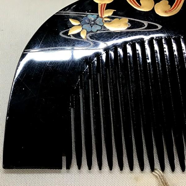 櫛 笄 金蒔絵 漆塗 御所車花文様 松月銘 和装小物 : アンティーク慈光