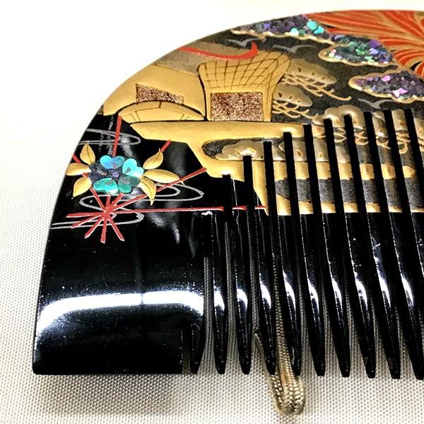 櫛 笄 金蒔絵 漆塗 御所車花文様 松月銘 和装小物 : アンティーク慈光