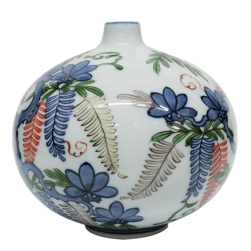 未使用保管品　源右衛門 　館林源右衛門 作　染付 輪花　十寸　30cm　供桐箱 館林源右衛門 染錦 花絵 花瓶 花器 一輪挿し 共箱 y-292