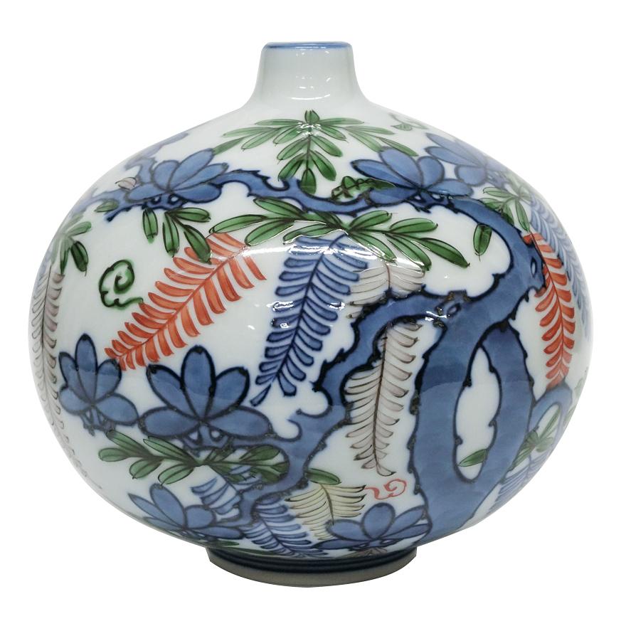 源右エ門花瓶 館林源右衛門 染錦 花絵 花瓶 花器 一輪挿し 共箱 y-292