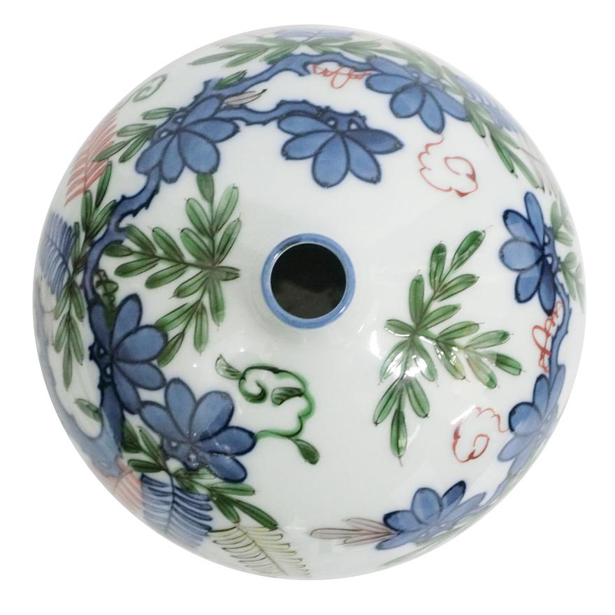 館林源右衛門 染錦 花絵 花瓶 花器 一輪挿し 共箱 y-292