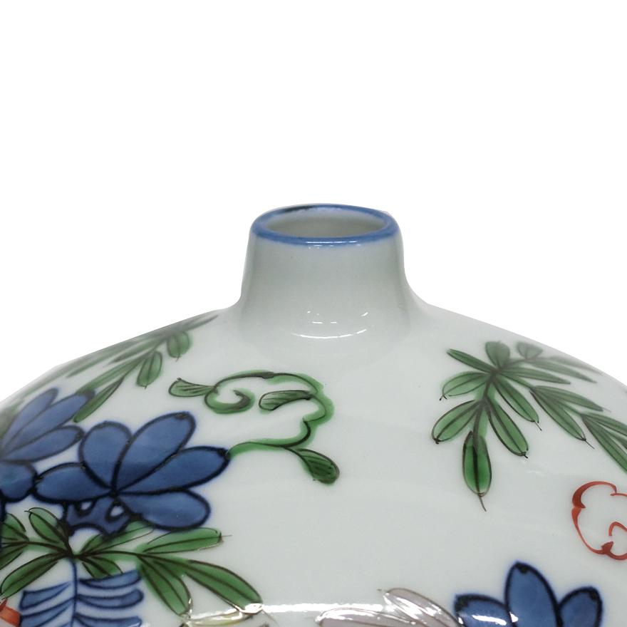 館林源右衛門 染錦 花絵 花瓶 花器 一輪挿し 共箱 y-292