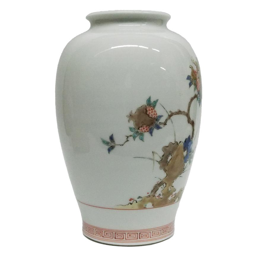十二代 酒井田柿右衛門 「染錦柘榴画花瓶」壺 高さ27.5cm 共箱 y-353