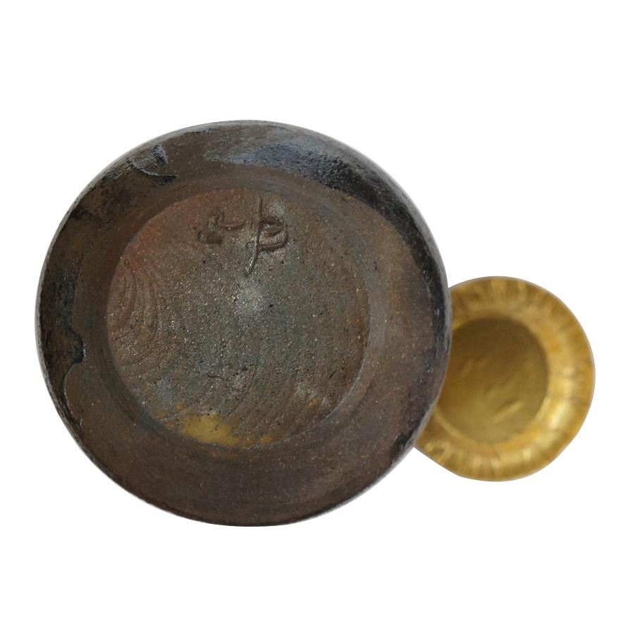 丹波茶入　森本丹山 森本丹山 丹波茶入 巣蓋 虫食い蓋 共箱 茶道具 y-382 : アンティーク