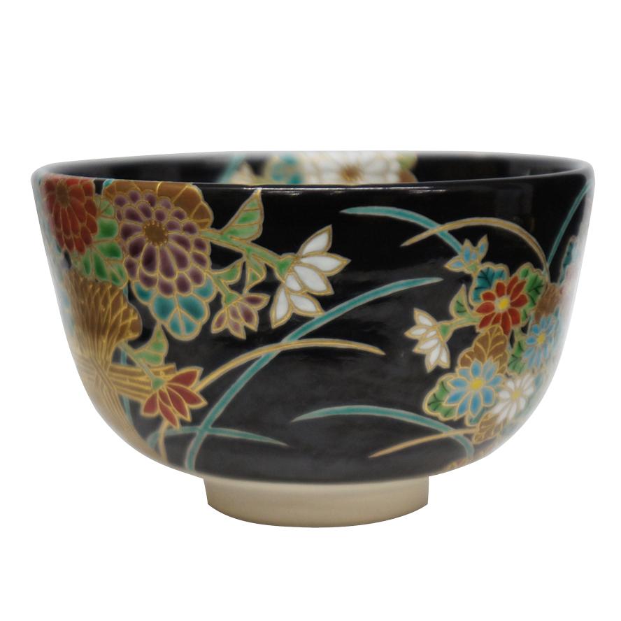 加藤利昇 黒釉 芝垣菊 茶碗 共箱 y-393 : アンティーク慈光 - 通販