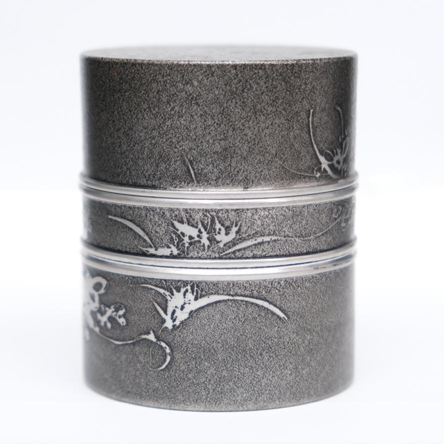 間村自造　茶筒　錫 間村自造 錫製 茶筒 茶壺 煎茶道具 重量約306g y-400 : アンティーク