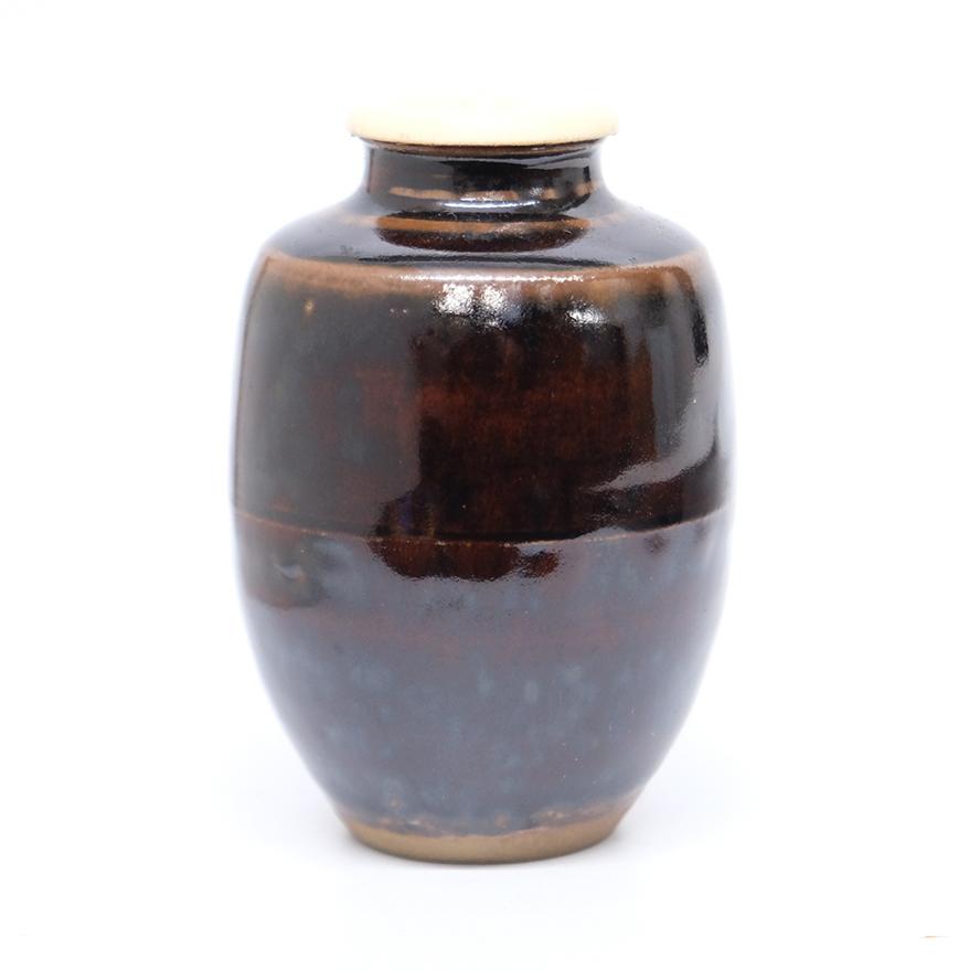 清水茂生 高取焼 茶入 茶道具 共箱 仕覆(七宝雪月花) 茶道具 y-405