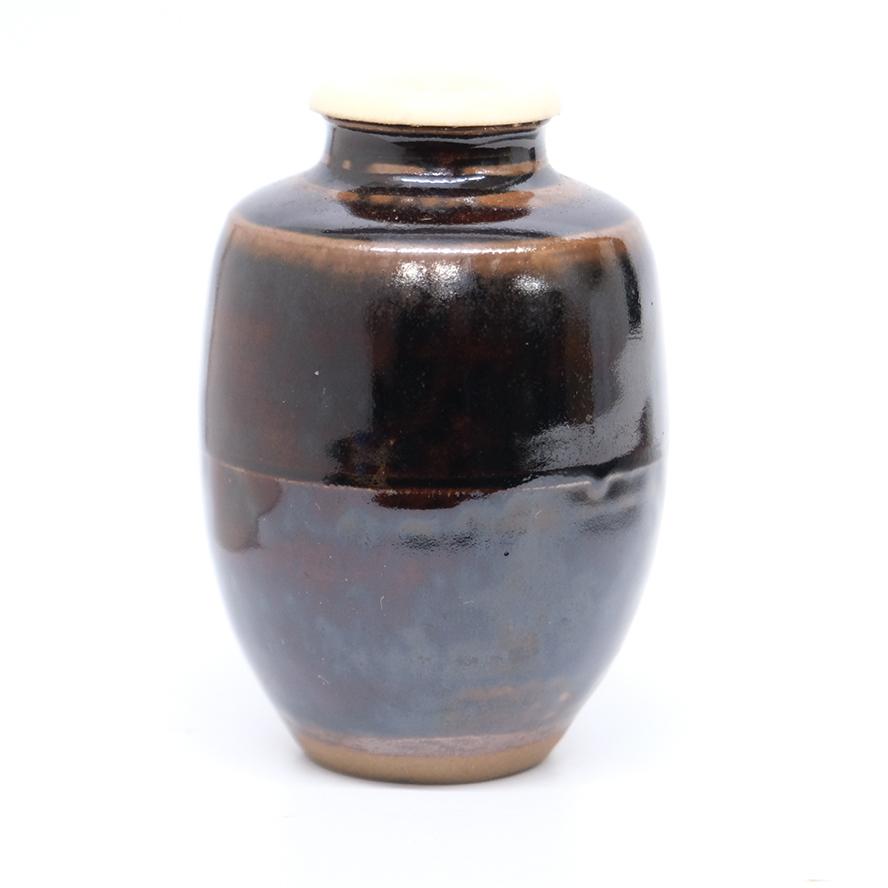 清水茂生 高取焼 茶入 茶道具 共箱 仕覆(七宝雪月花) 茶道具 y-405