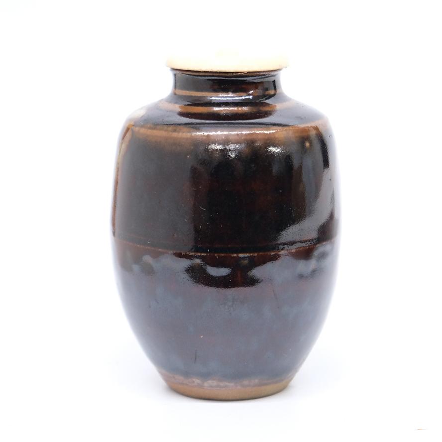 清水茂生 高取焼 茶入 茶道具 共箱 仕覆(七宝雪月花) 茶道具 y-405