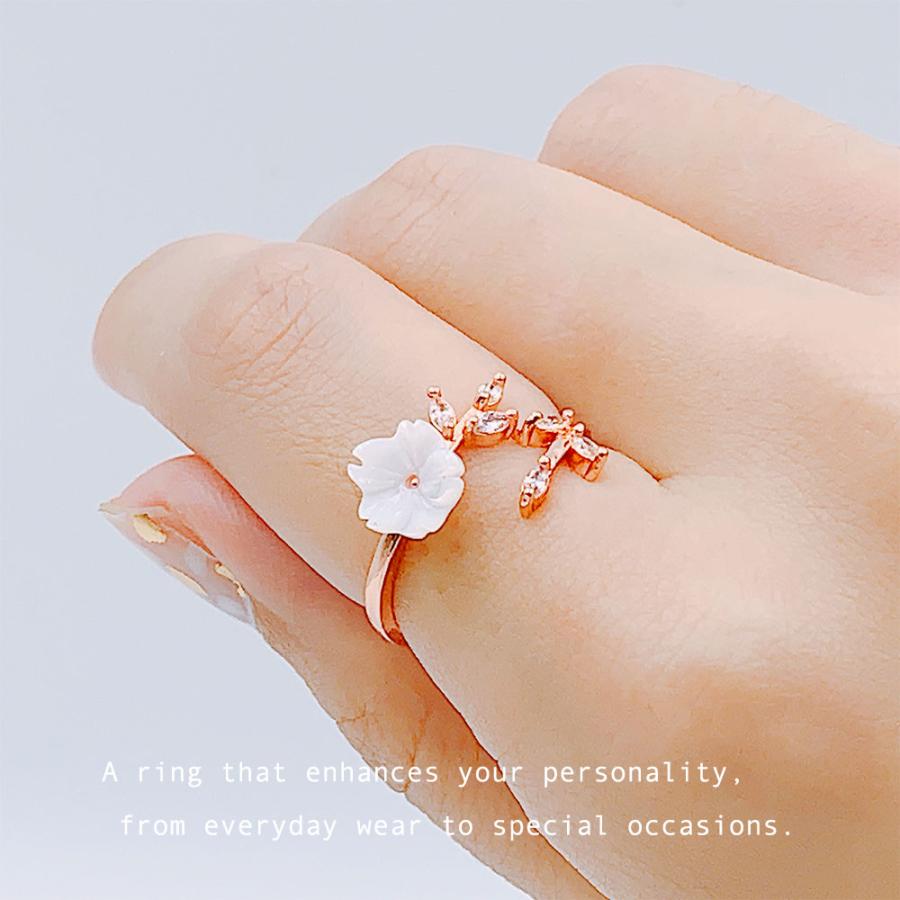 サイズ調整可 リング 指輪 フラワー 桜 オープンリング フリーサイズ ファッションリング アジャスタブルリング 水晶 ラインストーン レディース メンズ |  | 04
