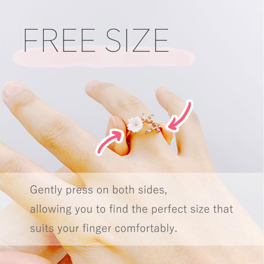 サイズ調整可 リング 指輪 フラワー 桜 オープンリング フリーサイズ ファッションリング アジャスタブルリング 水晶 ラインストーン レディース メンズ |  | 05