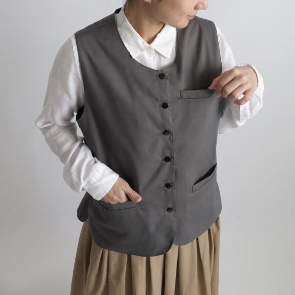 夏最終SALE 裏地付 ポケット付 ベスト ジレ 後ろリボン