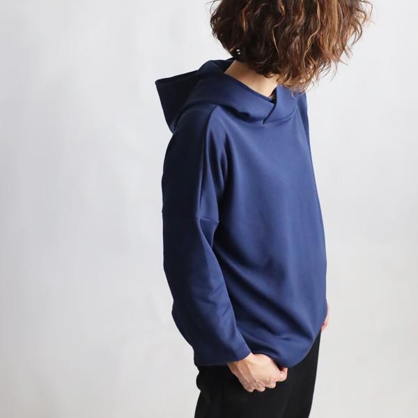 Creek ネイビー Lフード付きパーカー 商品はこれ以上値引きできません 新作 ジャージ伸縮ストレッチ かぶるだけプルオーバー ゆったり ワイド