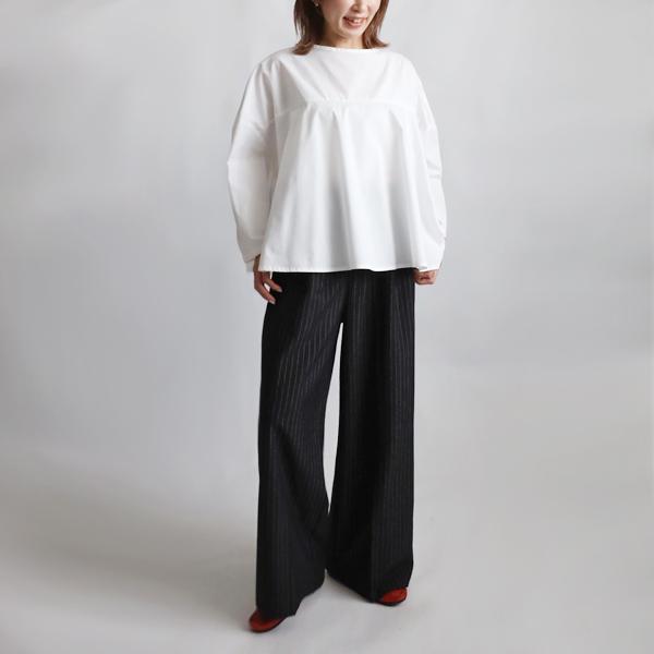 新作 コットンMIX ふんわり ゆったり 燕尾裾 フレア ブラウス ワイド