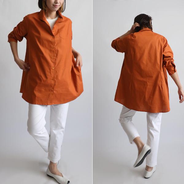 新作 上質ギマ擬麻コットン 丸襟 シャツ ジャケット 長袖 ロング丈