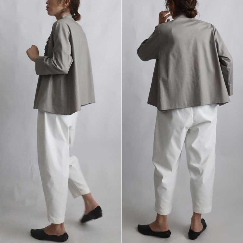 夏ＳＡＬＥ 上質ギマ擬麻コットン  小花フリル シャツ ブラウス ジャケット 前開き ゆったり 羽織り グレーU17Aの画像