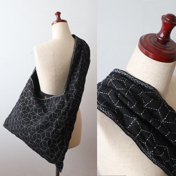 新作　リネン生地に木綿白糸を 刺し子刺繍　麻の葉模様　ひし形　斜め袈裟掛け鞄トートバッグ　Ａ4可　P99DAの画像