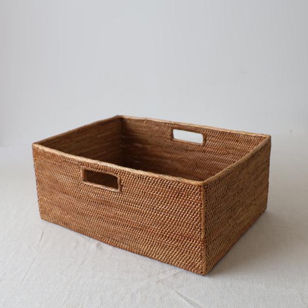 送料無料 再制作 伝統工芸アタ細工 持ち手付き スクエアBOX 見せる収納