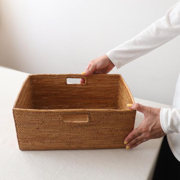 送料無料 再制作 伝統工芸アタ細工 持ち手付き スクエアBOX 見せる収納