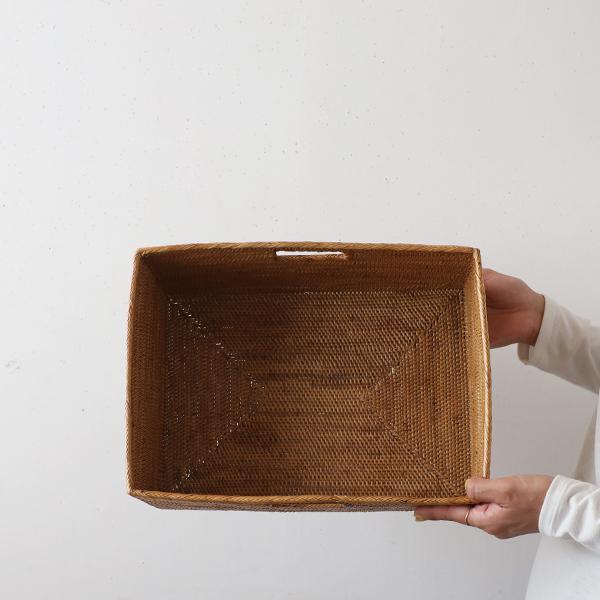 送料無料 再制作 伝統工芸アタ細工 持ち手付き スクエアBOX 見せる収納