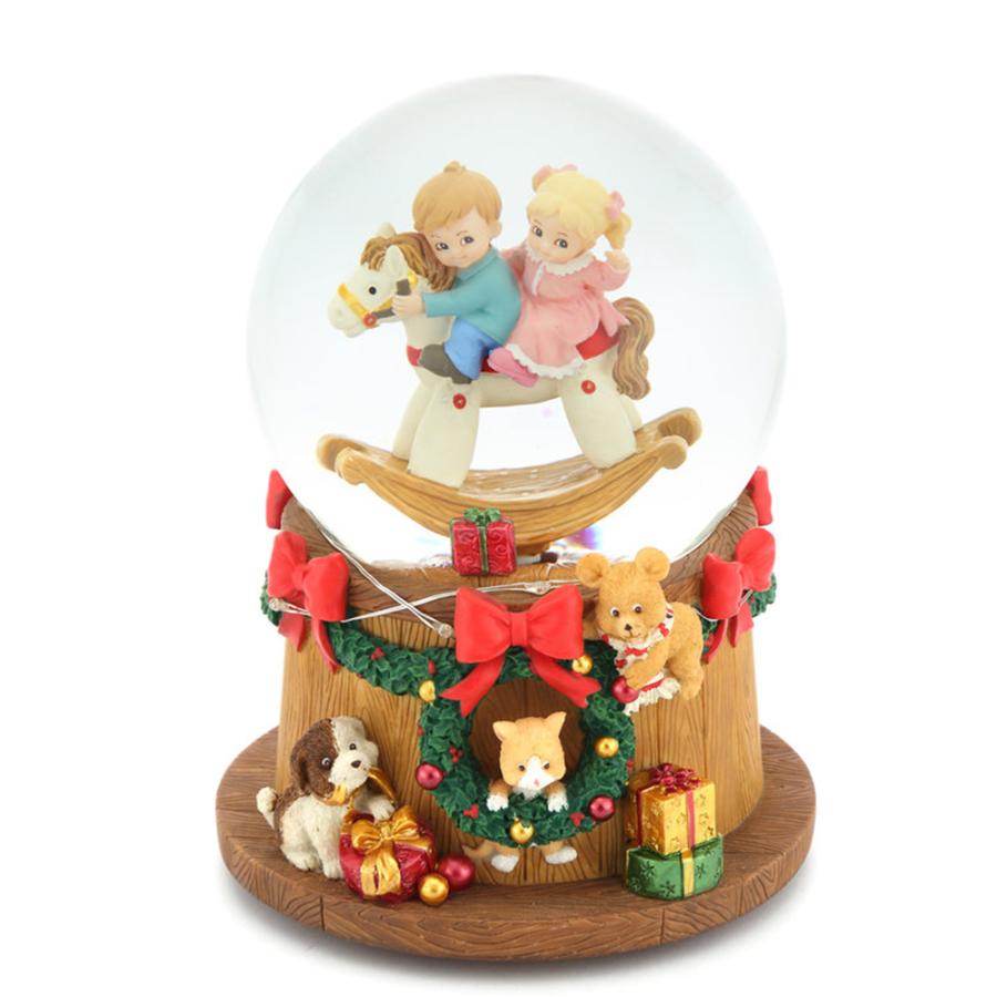 JARLL】スノードーム クリスマス 子供たちと木馬 高級 オルゴール