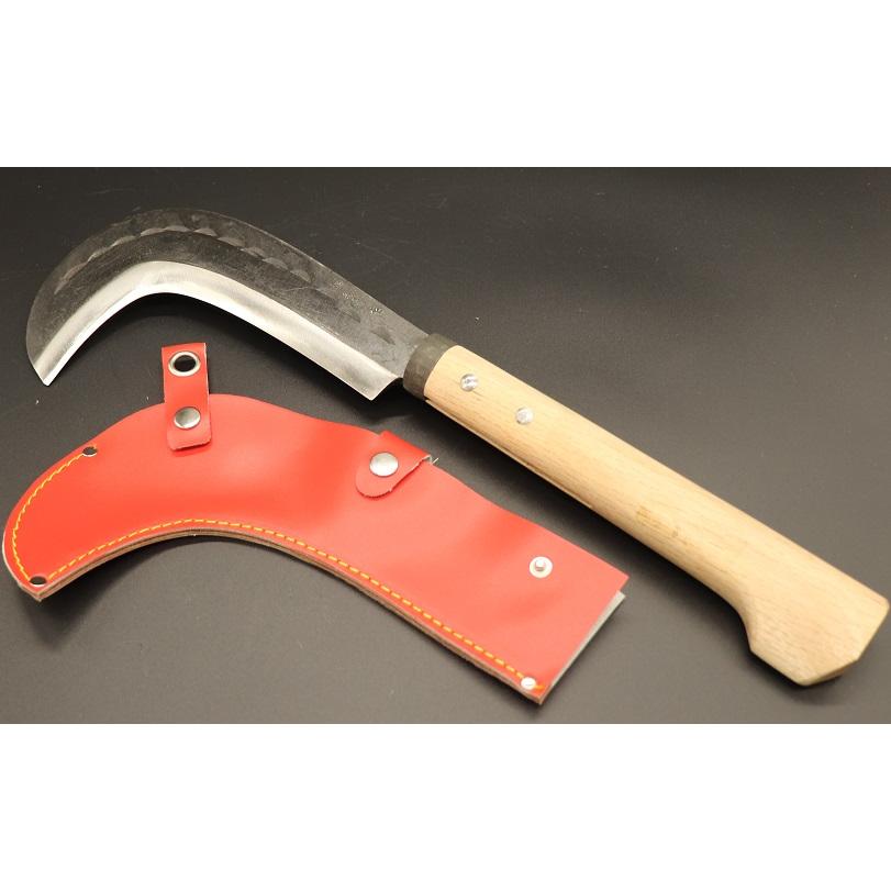 ナタ鎌1 鉈鎌 両刃 90匁 総重量：約460g 白2 レザーケース付き 登鎌