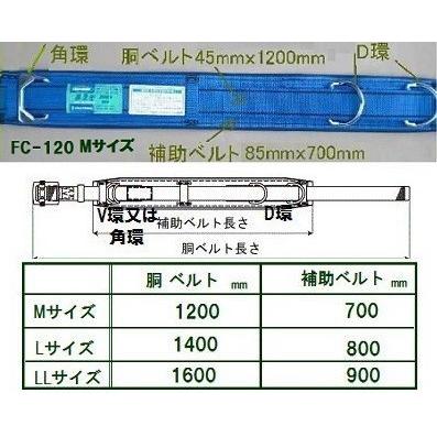 林業用安全帯　「WP-FC-22-W-BL5-M」U字吊り安全帯　ワイヤー入り　ロープ直径16mm×2100mm　胴ベルト巾45×1200mm・補助ベルト巾85×700mm　｜anyoujiya-1｜03