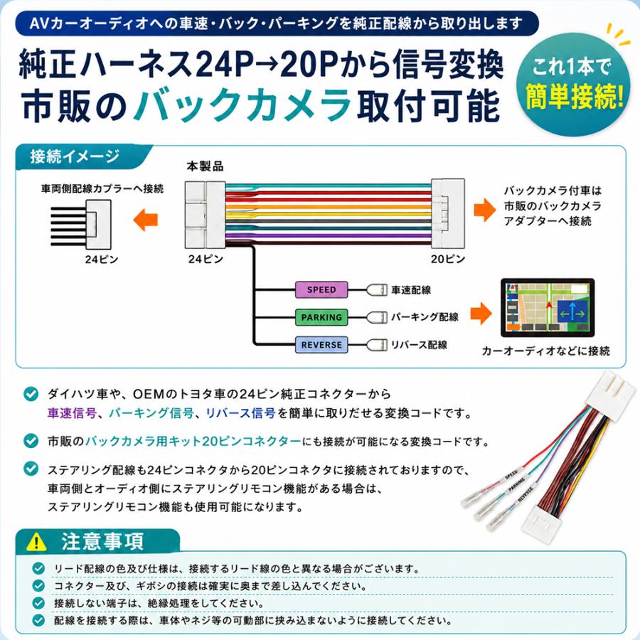 ダイハツ トヨタ 車速変換カプラー リバース パーキング 信号 取り出し ロッキー ライズ タント タフト 接続 変換 24P 20P 純正 コネクター ハーネス カプラー | ダイハツ | 05