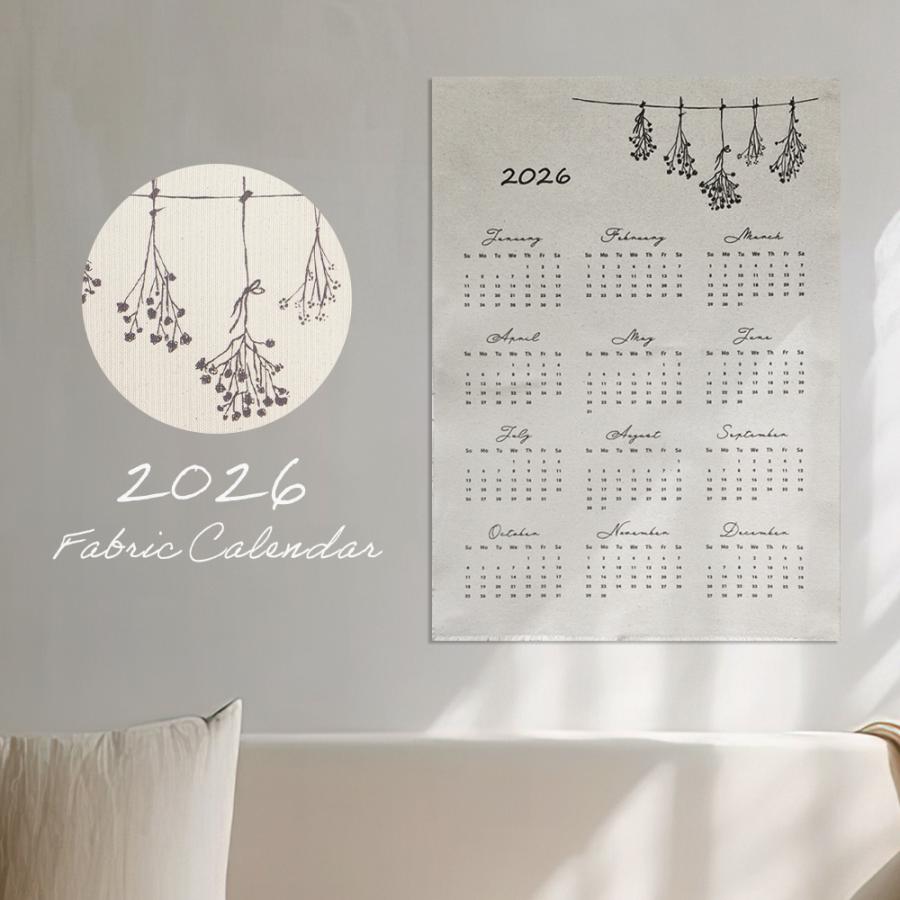 ファブリック カレンダー ドライフラワー 2026 A2 大判 シンプル 壁