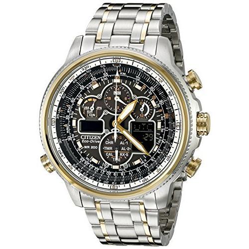 Citizen ツートンカラー メンズ Jy8034 58e Navihawk ツートンカラー ステンレススチール 中綿コート エコドライブウォッチ