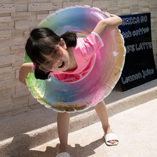 新しい キラキラ かわいい フロート キッズ ラメ入り 子供用 浮き輪 Happyhome レインボー 70 兼用 女の子 男の子 スポーツ玩具 Www We Job Com