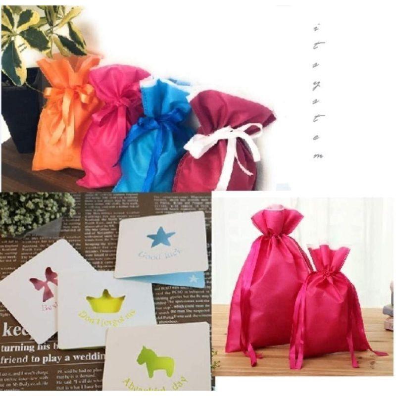 Its プレゼント袋 巾着袋 ラッピング 不織布 リボン付 ギフトバッグ 5枚セット ミニカード オレンジ S 驚きの値段