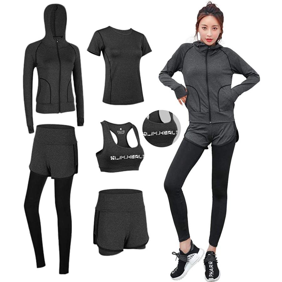 人気商品 スポーツウェア レディース セット トレーニングウェア 5点セット 通気防臭 ヨガウェア ランニングウェア パーカー 半袖シャツ ハーフパンツ パンス Originaljustturkey Com