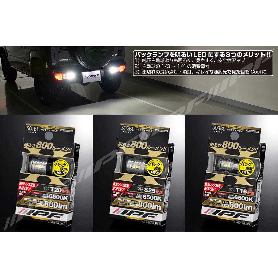 IPF LEDバックランプバルブ 800lm 6500K BULB TYPE: T20 501BL 消費