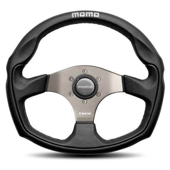 モモ トレックR ステアリング 35パイ ブラックレザー×シルバースポーク