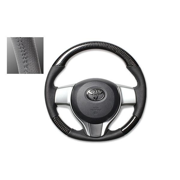 REAL ノーマルグリップステアリング ブラックカーボン ブラックステッチ 130系ヴィッツ・120系ラクティス