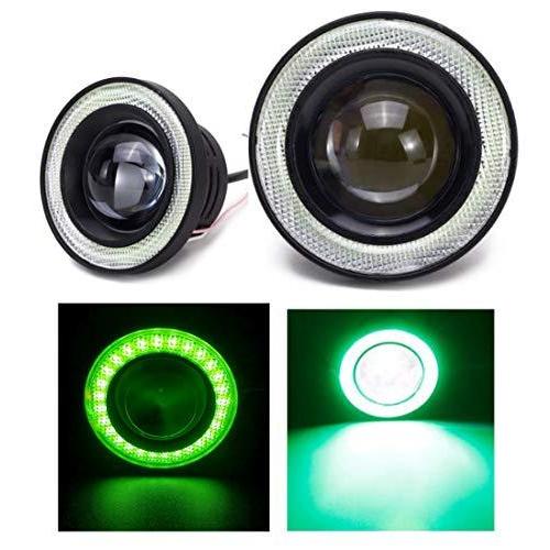 Kstyle グリーン 3.5 LED フォグランプ 汎用 イカリング 付き 30w 高性能 COB 防水 左右 2個 セット クラクション クリーナ