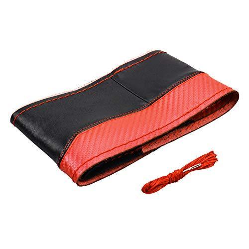 Tasan Racing ユニバーサル 車 ハンドルカバー 編み込み式 本革 リアルカーボン 普通車-軽自動車 （オレンジ） …