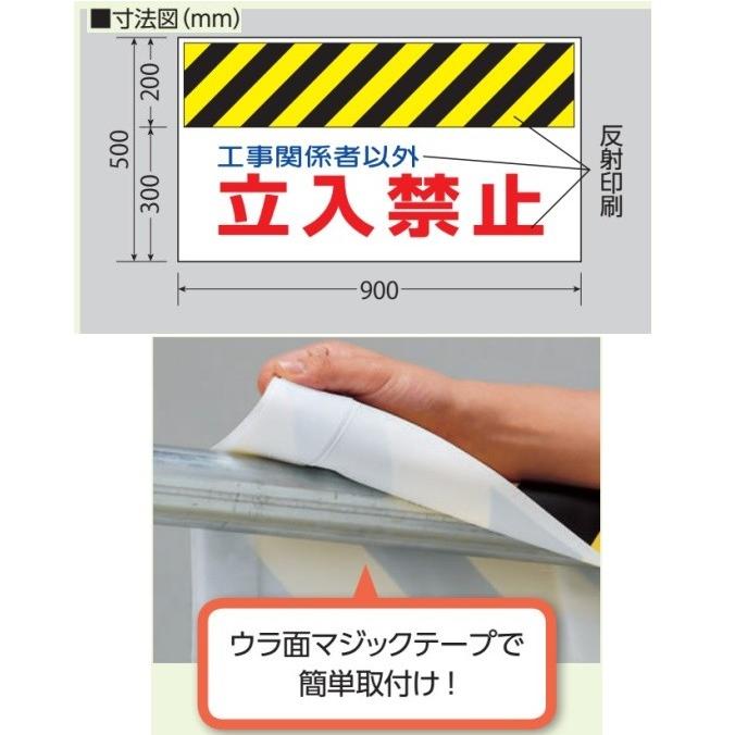 ワンタッチ取付標識（反射印刷）　「あぶないから　はいってはいけません」10枚セット　垂れ幕標識　エプロン標識