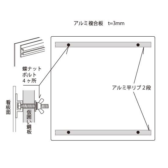 工事看板 建築工事現場用看板　工事件名/施工者表示看板　アルミ複合板（t=3mm）裏面取付用リブ付 ブルー 600×600mm｜anzen-signshop｜04